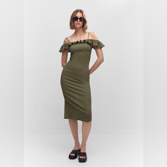 Mango khaki ruffles dress NwT - Picture 3 of 6